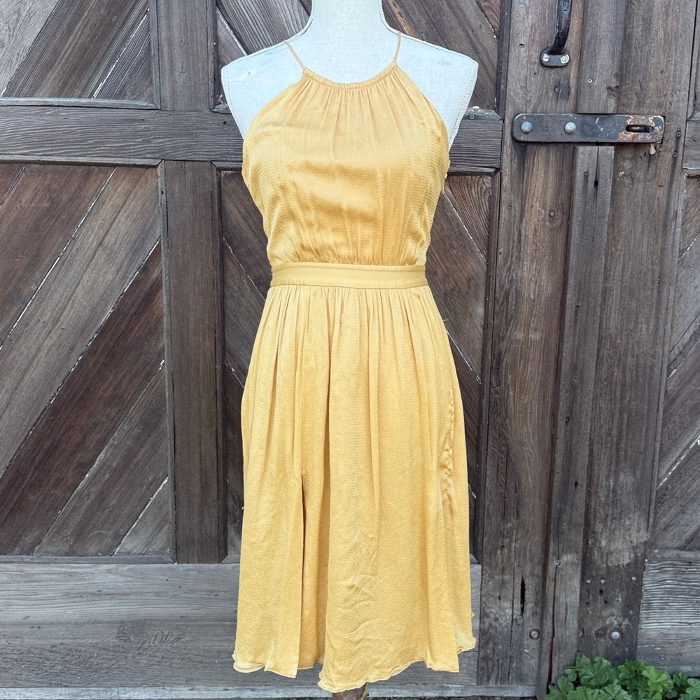 Club Monaco Gold Silk Dress 2 Open Back